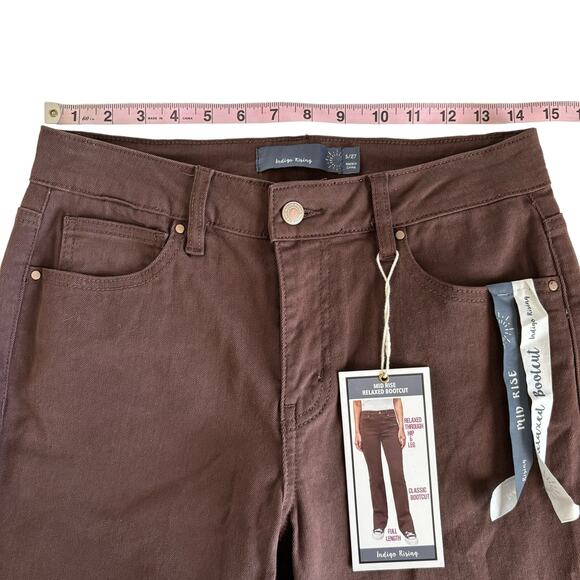 Indigo Rising Women’s Brown Raw Hemline Mid Rise Relaxed Bootcut Jeans Size 27 - Picture 4 of 9